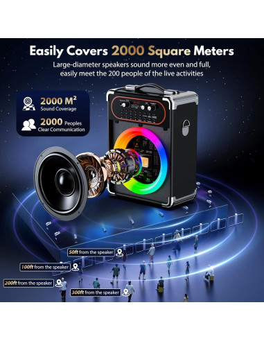 Máquina de Karaoke Bluetooth 5.3 con 2 Micrófonos y Luces