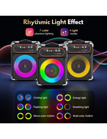 Máquina de Karaoke Bluetooth 5.3 con 2 Micrófonos y Luces