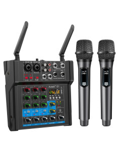 Mezclador de Sonido 4 Canales con Bluetooth y Micrófonos