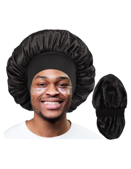 Bonete de satén reversible Himoswis para dormir - Unisex, Negro
