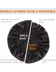 Bonete de satén reversible Himoswis para dormir - Unisex, Negro 2