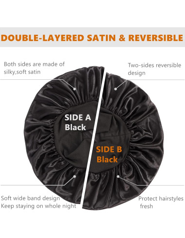 Bonete de satén reversible Himoswis para dormir - Unisex, Negro