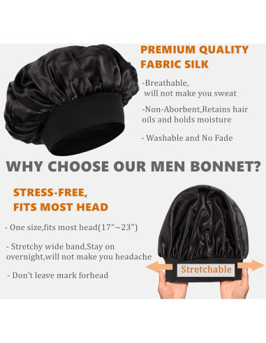 Bonete de satén reversible Himoswis para dormir - Unisex, Negro