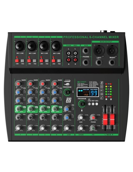 Mezclador Profesional MW-6 6 Canales Bluetooth USB 99 Efectos