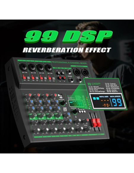 Mezclador Profesional MW-6 6 Canales Bluetooth USB 99 Efectos