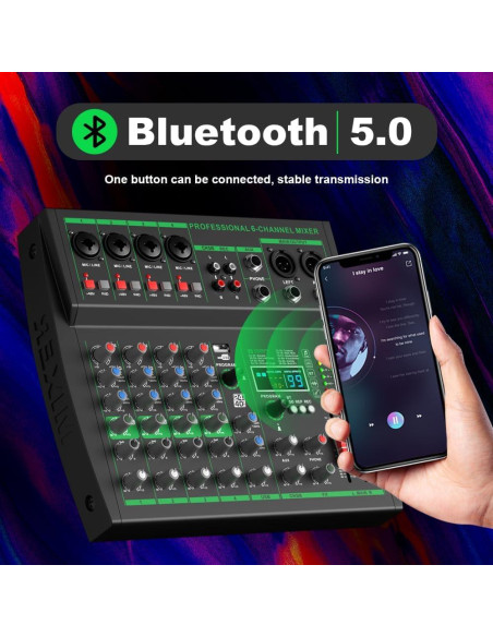 Mezclador Profesional MW-6 6 Canales Bluetooth USB 99 Efectos