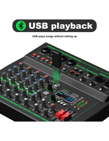Mezclador Profesional MW-6 6 Canales Bluetooth USB 99 Efectos