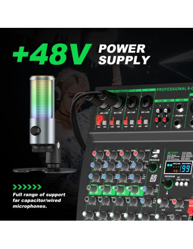 Mezclador Profesional MW-6 6 Canales Bluetooth USB 99 Efectos