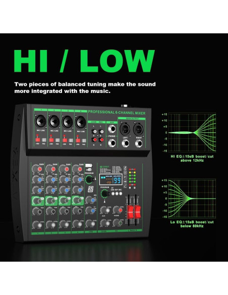 Mezclador Profesional MW-6 6 Canales Bluetooth USB 99 Efectos