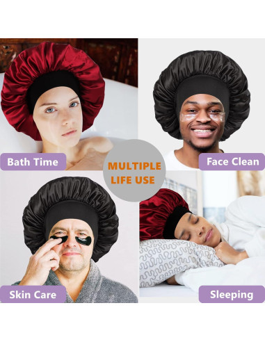Bonete de satén reversible Himoswis para dormir - Unisex, Negro