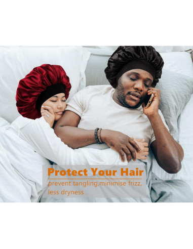 Bonete de satén reversible Himoswis para dormir - Unisex, Negro