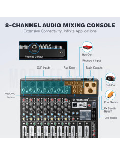Mezclador de Audio 8 Canales Phenyx Pro PTL-800 con Bluetooth 2