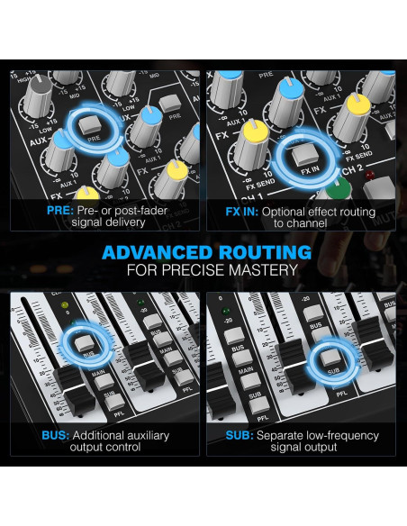 Mezclador de Audio 8 Canales Phenyx Pro PTL-800 con Bluetooth