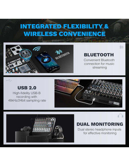 Mezclador de Audio 8 Canales Phenyx Pro PTL-800 con Bluetooth