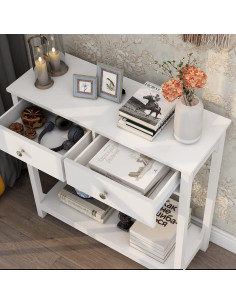 Mesa Consola TaoHFE Blanca 100x30x80 cm 2 Cajones 2
