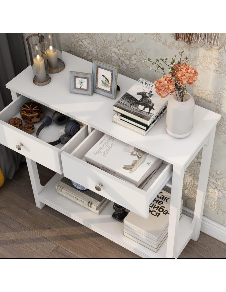 Mesa Consola TaoHFE Blanca 100x30x80 cm 2 Cajones
