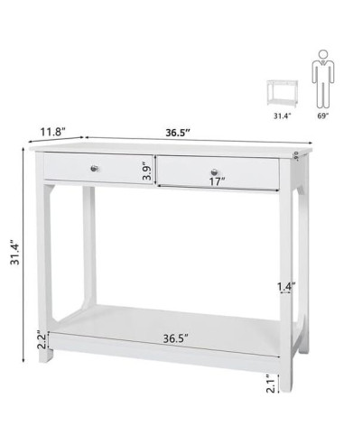 Mesa Consola TaoHFE Blanca 100x30x80 cm 2 Cajones