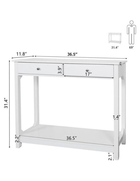 Mesa Consola TaoHFE Blanca 100x30x80 cm 2 Cajones