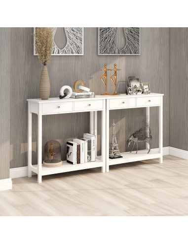 Mesa Consola TaoHFE Blanca 100x30x80 cm 2 Cajones
