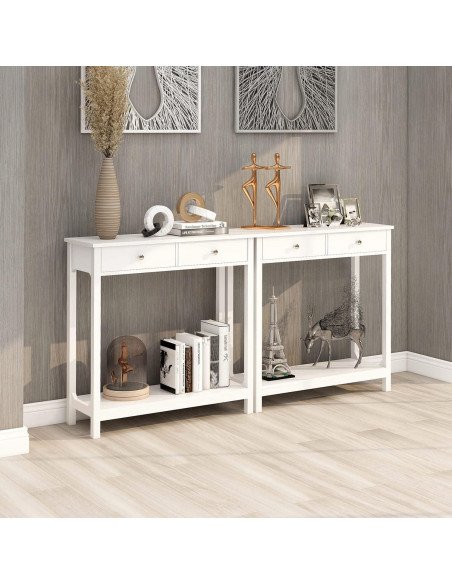 Mesa Consola TaoHFE Blanca 100x30x80 cm 2 Cajones