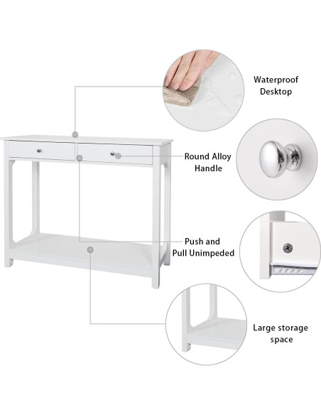 Mesa Consola TaoHFE Blanca 100x30x80 cm 2 Cajones