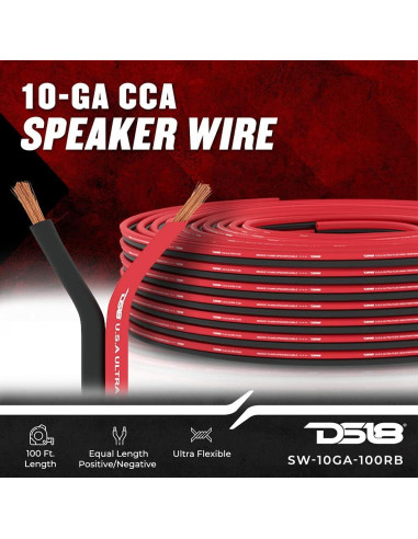 Cable de Altavoz DS18 SW-10GA 10 AWG 100 m Rojo y Negro