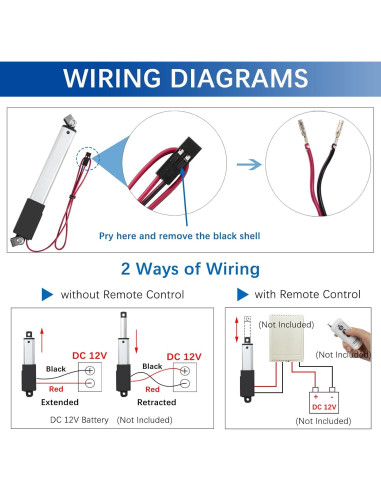 Actuador Lineal Micro JQDML 21mm 12V 188N con Soportes