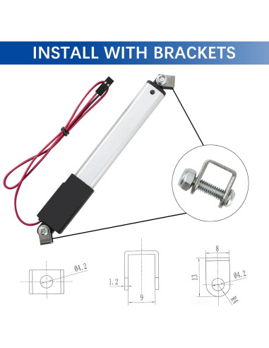 Actuador Lineal Micro JQDML 21mm 12V 188N con Soportes