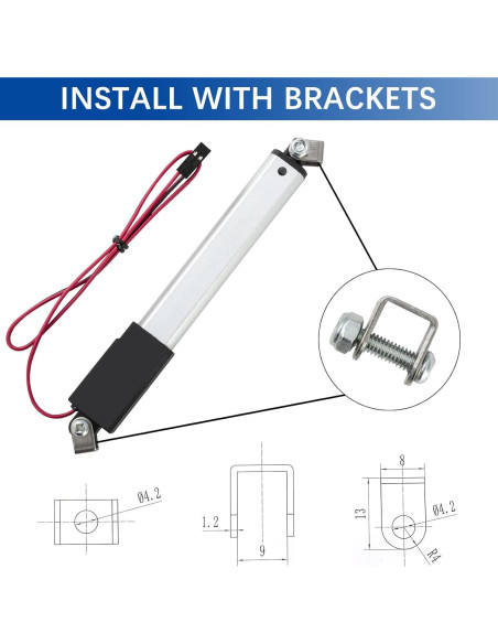 Actuador Lineal Micro JQDML 21mm 12V 188N con Soportes