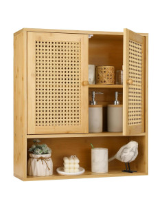 Armario de Baño ZYBT Montado en Pared de Bambú y Ratán