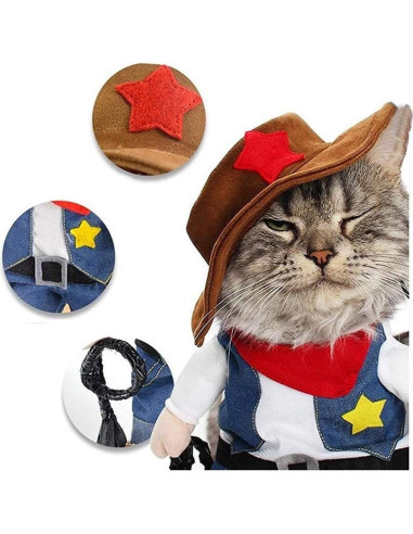 Disfraz de perro vaquero NACOCO con sombrero Azul Pequeño