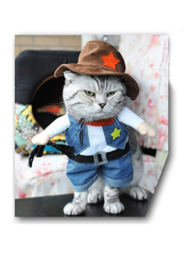 Disfraz de perro vaquero NACOCO con sombrero Azul Pequeño