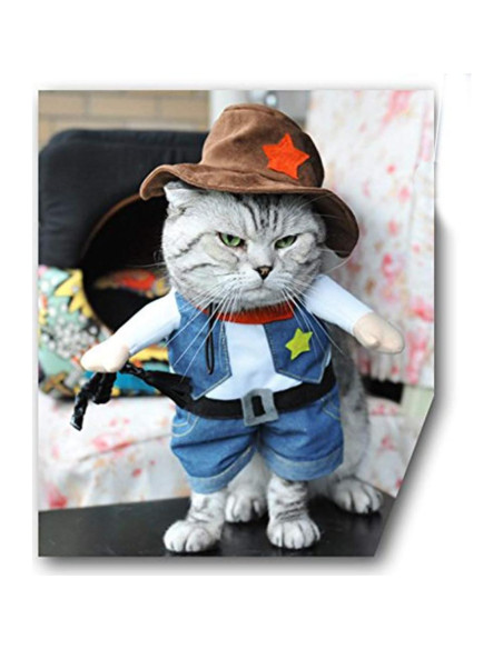 Disfraz de perro vaquero NACOCO con sombrero Azul Pequeño