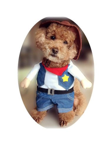 Disfraz de perro vaquero NACOCO con sombrero Azul Pequeño