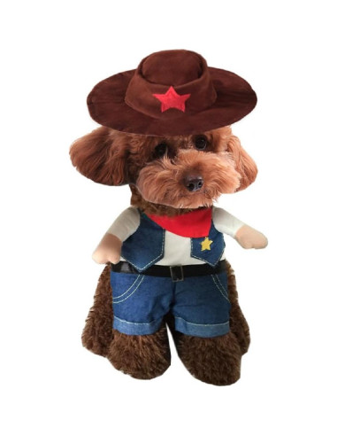 Disfraz de perro vaquero NACOCO con sombrero Azul Pequeño