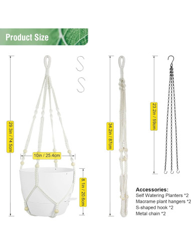 Macetas colgantes autorriego Meowell 25,4 cm 2 piezas blancas