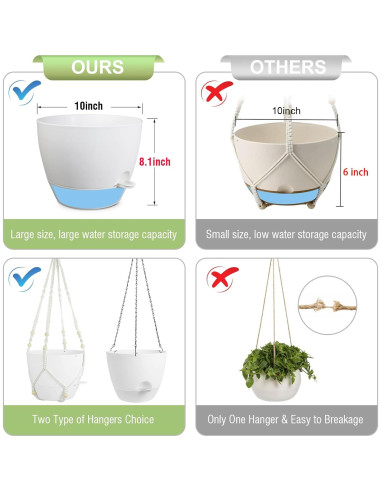 Macetas colgantes autorriego Meowell 25,4 cm 2 piezas blancas