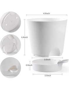 Macetas Autorriego 6 PCS Qaobo 12,7 cm Drenaje Blanco 2