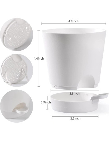 Macetas Autorriego 6 PCS Qaobo 12,7 cm Drenaje Blanco