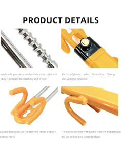 Bloqueo de Volante KNFRXO Ajustable Antirrobo Universal Amarillo 2