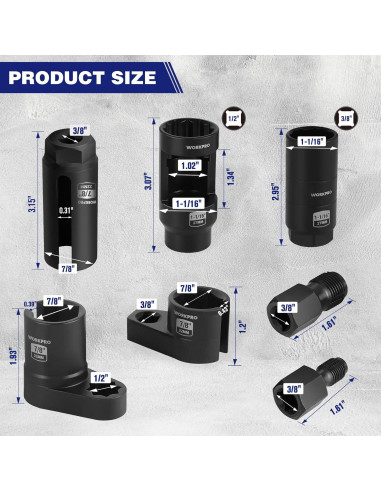 WORKPRO Juego 7 Piezas Herramienta Sensor Oxígeno 22mm 27mm