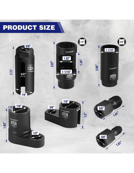WORKPRO Juego 7 Piezas Herramienta Sensor Oxígeno 22mm 27mm