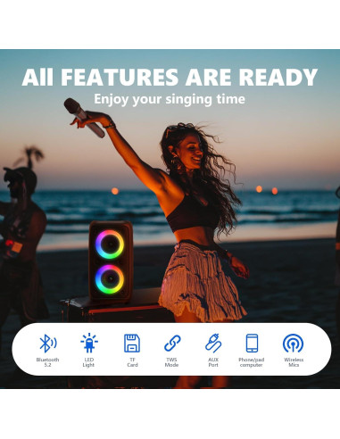 Máquina de Karaoke Peski T-08 con 2 Micrófonos Inalámbricos