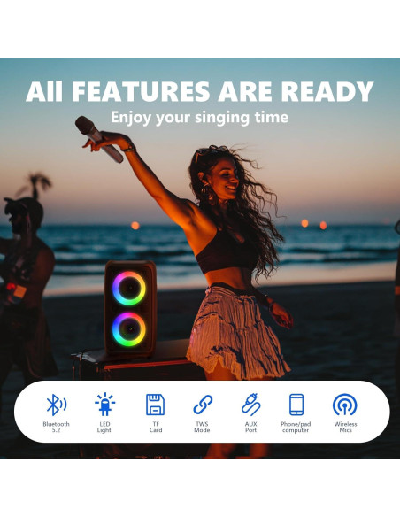 Máquina de Karaoke Peski T-08 con 2 Micrófonos Inalámbricos
