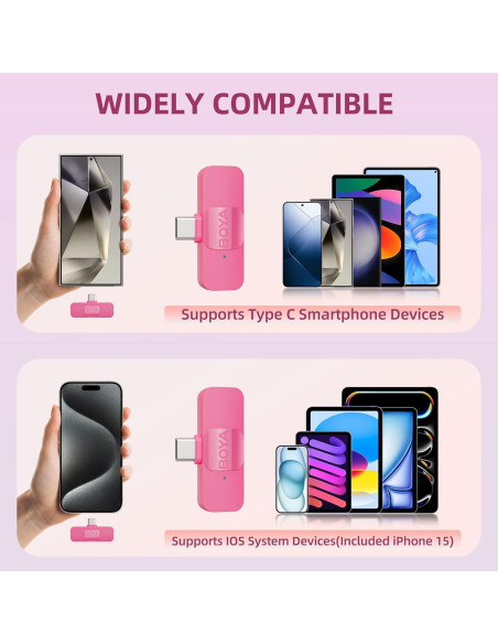 Micrófono Lavalier Inalámbrico BOYA BY-V10-P Tipo C Rosa Micrófono Lavalier Inalámbrico BOYA BY-V10-P Tipo C Rosa