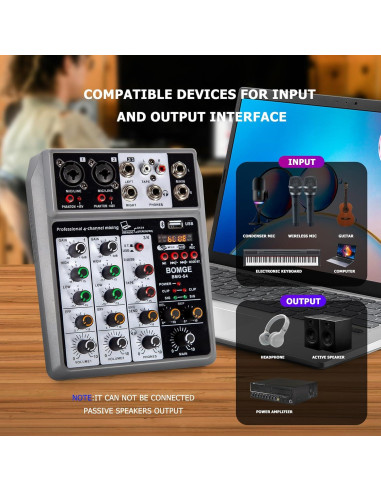 Mezclador de Audio BOMGE 4 Canales USB Bluetooth 48V