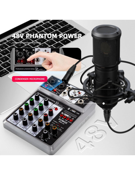 Mezclador de Audio BOMGE 4 Canales USB Bluetooth 48V