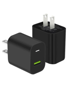 Paquete de 2 Cargadores de Pared USB C 20W Doble Puerto Negro
