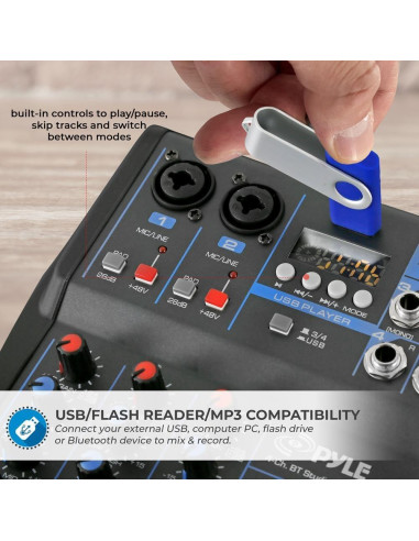 Consola de Mezcla Pyle PMXU43BT.5 4 Canales USB Bluetooth