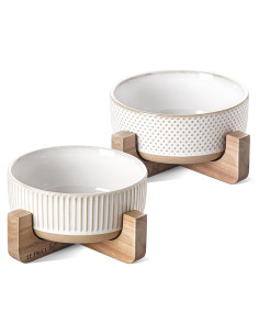 Cuencos Cerámica LE TAUCI para Perros 4 Tazas Soporte Madera